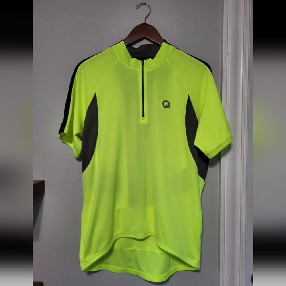 Quest Dayglow Neon Green High Visibility Cycling Biking Jersey Men's Size Large